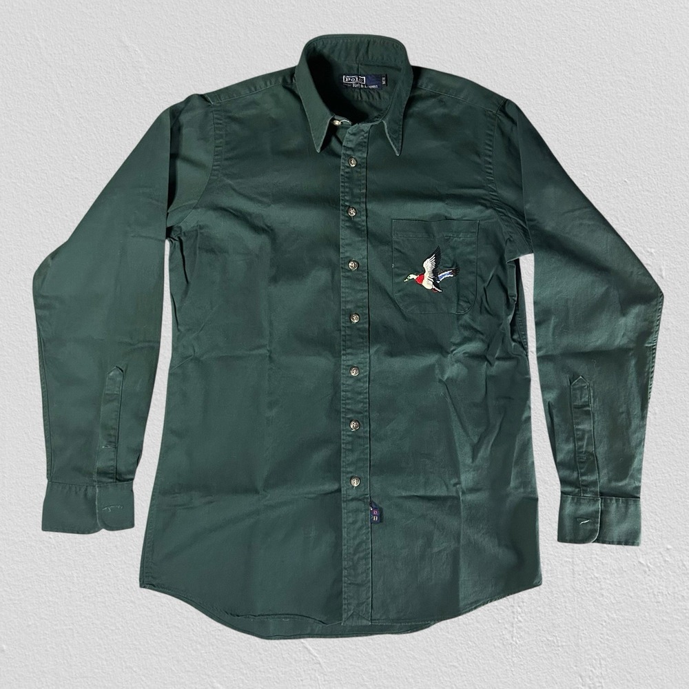 Polo Ralph Lauren Mens Medium Vintage Embroidered Duck Dark Green Shirt